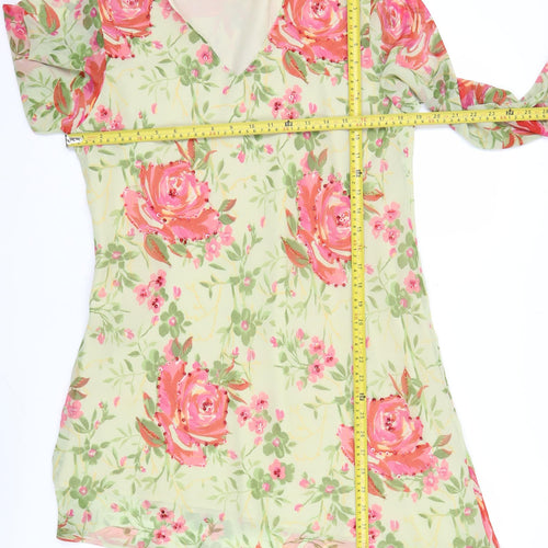 Chic Soul Women’s Multicoloured Floral Shift Dress Size S V-Neck Long Sleeve