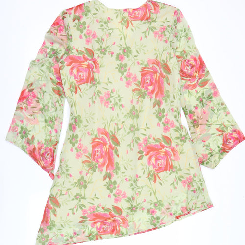 Chic Soul Women’s Multicoloured Floral Shift Dress Size S V-Neck Long Sleeve