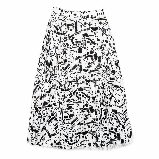 Front view of ASOS Women’s Black White Animal Print Pleated Midi Skirt, size UK 10