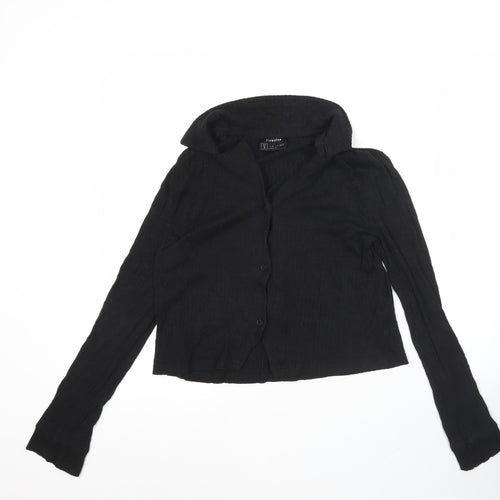 Firetrap Womens Black Size 8 Cropped Button-Up Long Sleeve Shirt