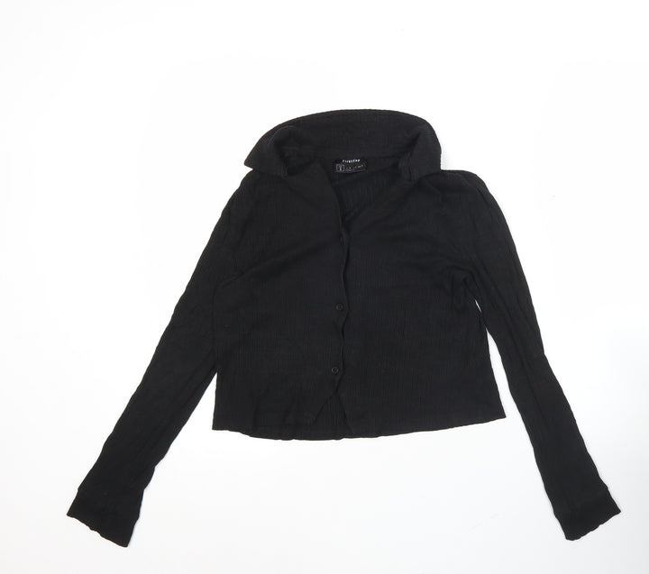 Firetrap Womens Black Size 8 Cropped Button-Up Long Sleeve Shirt
