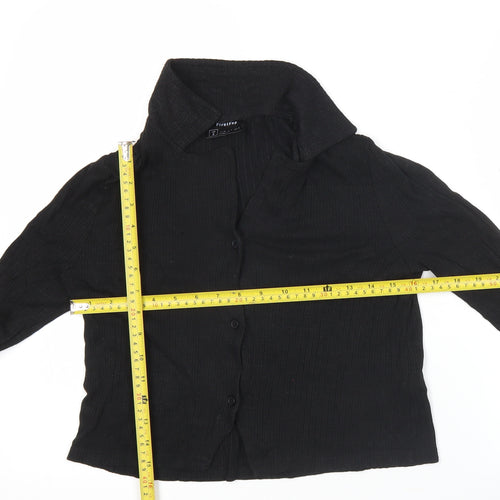Firetrap Womens Black Size 8 Cropped Button-Up Long Sleeve Shirt