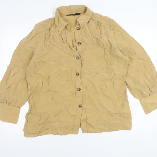 Zara Woman Beige Cupro Button-Up Shirt Womens L Long Sleeve