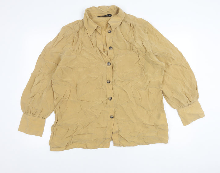 Zara Woman Beige Cupro Button-Up Shirt Womens L Long Sleeve