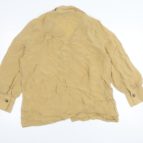 Zara Woman Beige Cupro Button-Up Shirt Womens L Long Sleeve