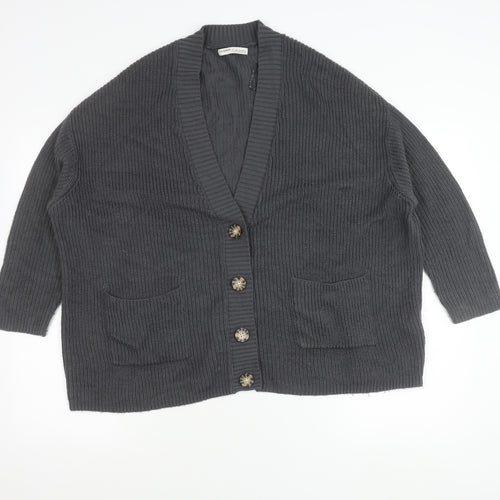 Pull&Bear Womens Grey XS Chunky Knit Cardigan V-Neck