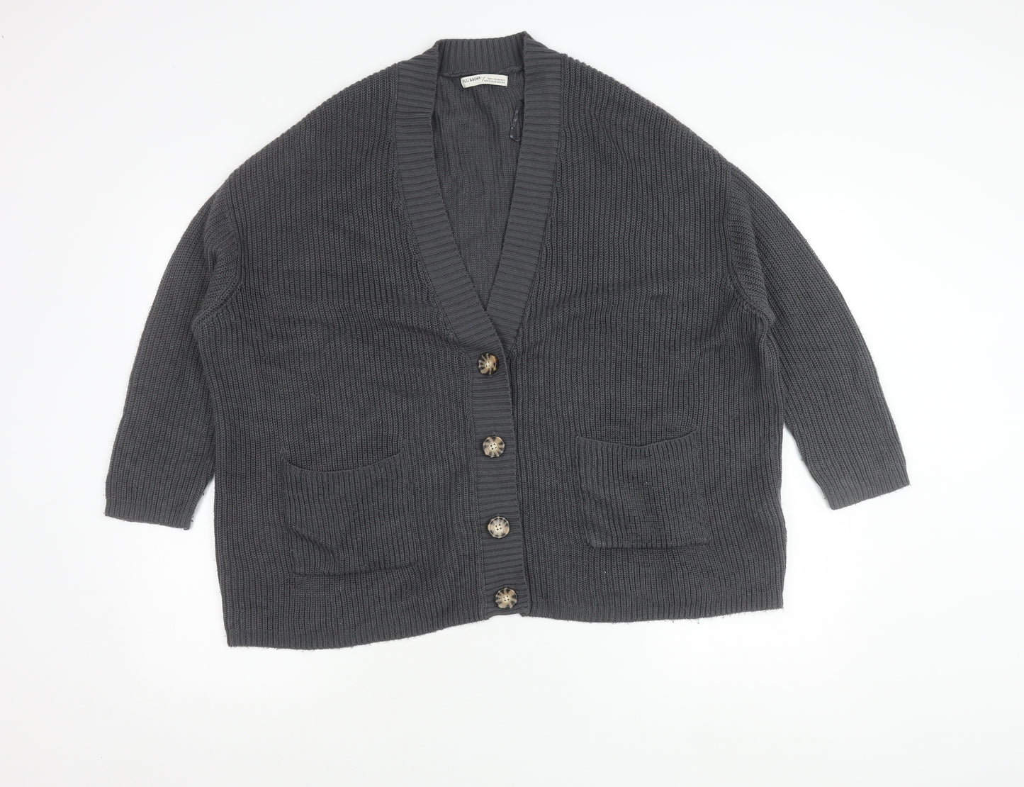 Pull&Bear Womens Grey XS Chunky Knit Cardigan V-Neck