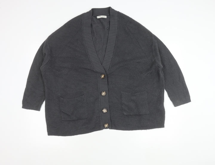 Pull&Bear Womens Grey XS Chunky Knit Cardigan V-Neck