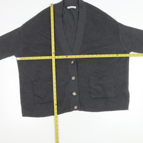 Pull&Bear Womens Grey XS Chunky Knit Cardigan V-Neck