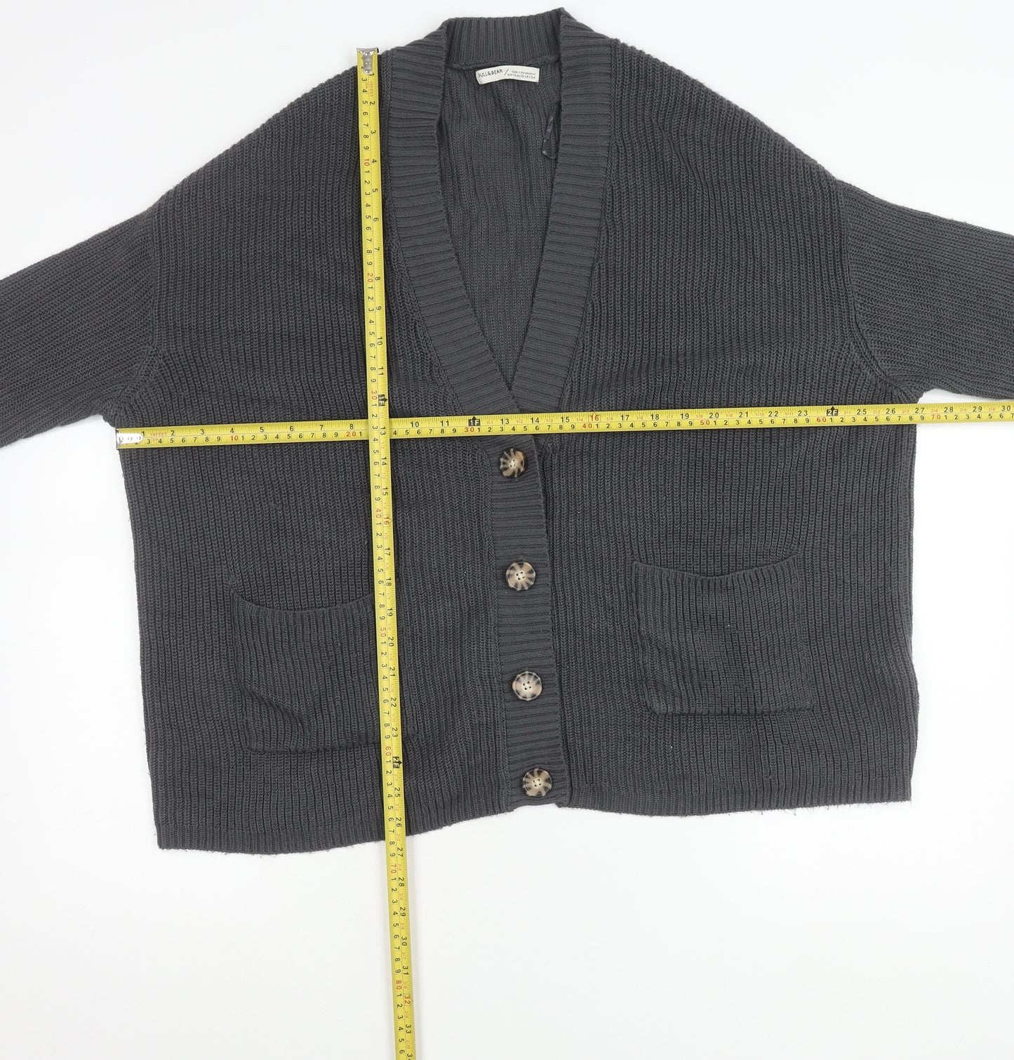 Pull&Bear Womens Grey XS Chunky Knit Cardigan V-Neck