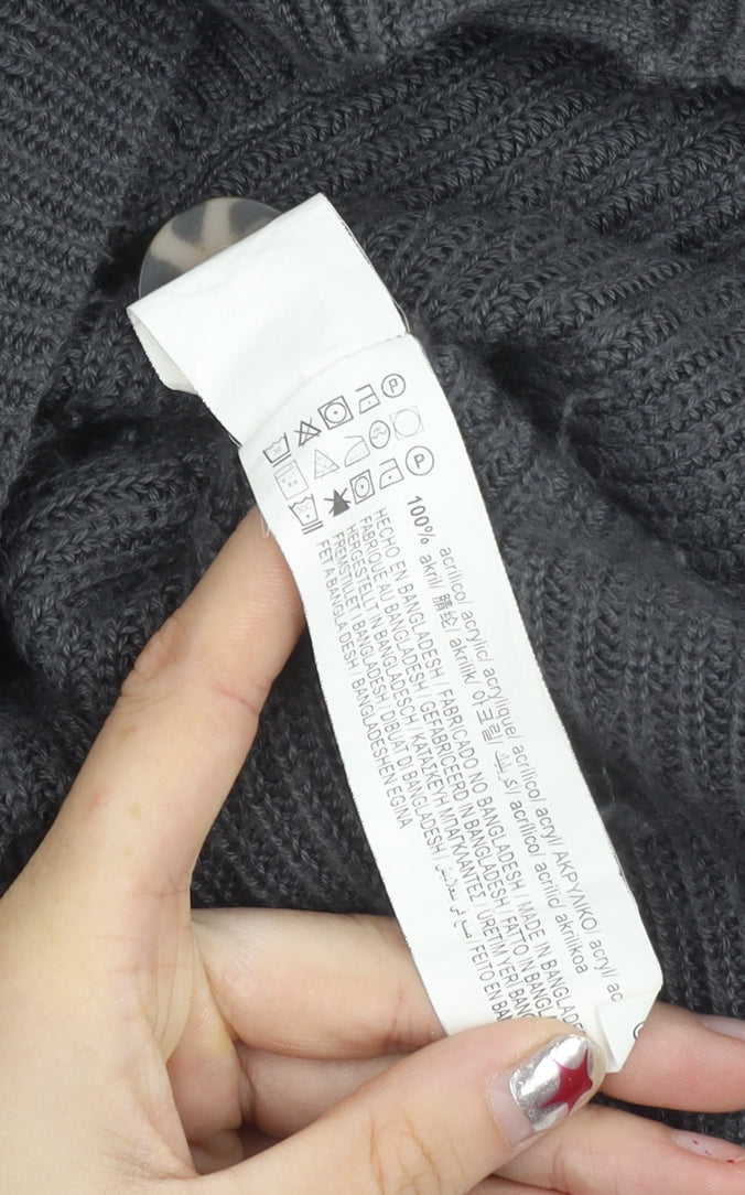 Pull&Bear Womens Grey XS Chunky Knit Cardigan V-Neck