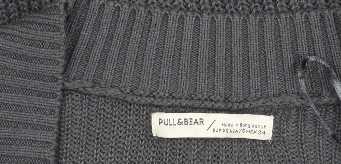 Pull&Bear Womens Grey XS Chunky Knit Cardigan V-Neck