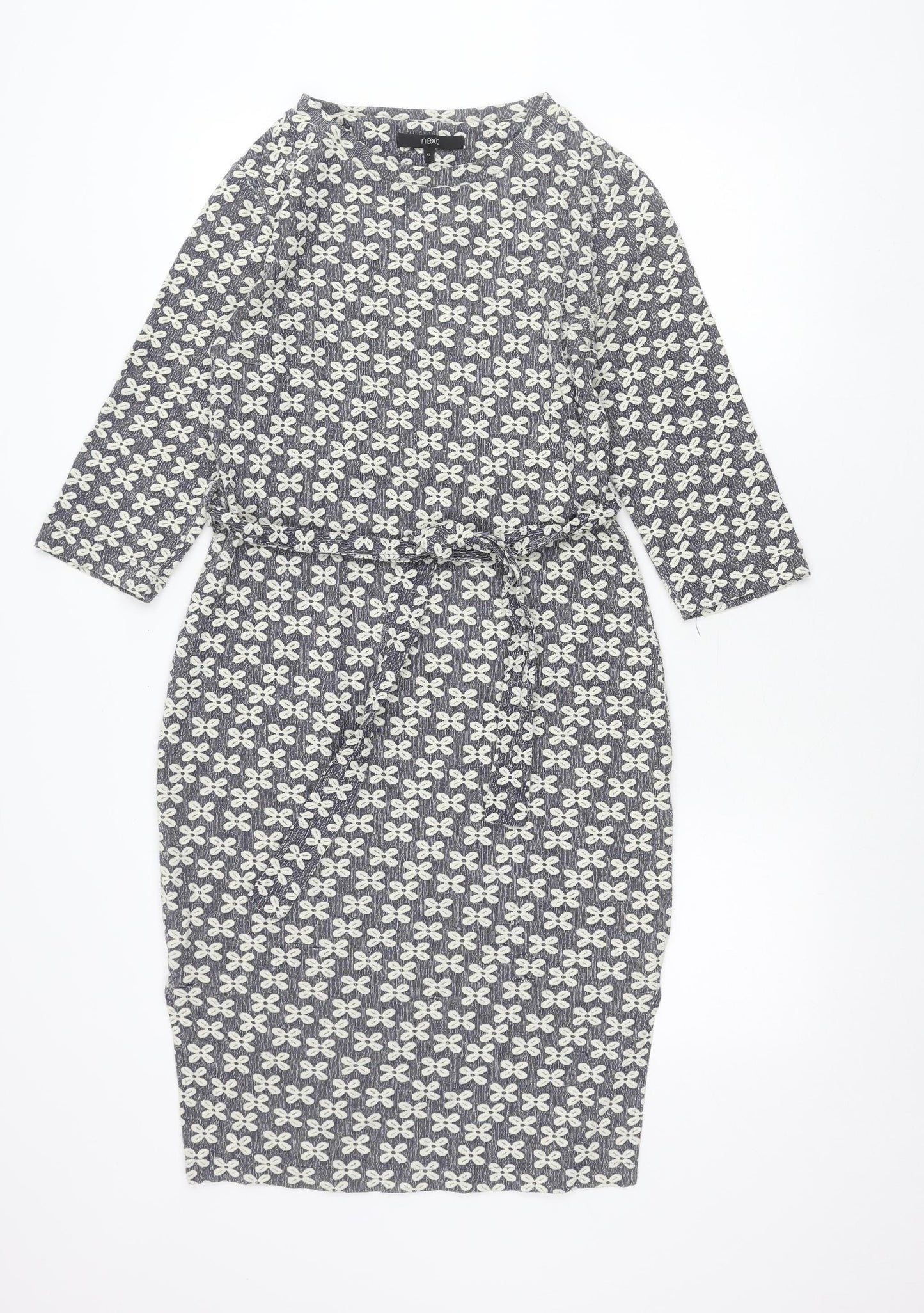 Next Women’s Blue Floral Shift Dress Size 12 Knee Length 3/4 Sleeve