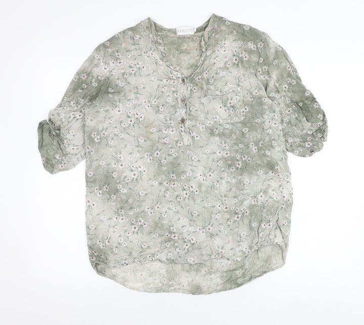 Apricot Women’s Green Floral 3/4 Sleeve Viscose Tunic Blouse Size S