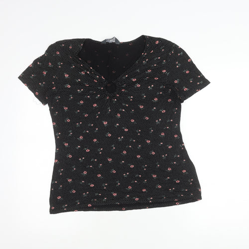 Dorothy Perkins Women’s Black Floral V-Neck Short Sleeve T-Shirt Size 14