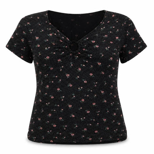 Dorothy Perkins Women’s Black Floral V-Neck Short Sleeve T-Shirt Size 14