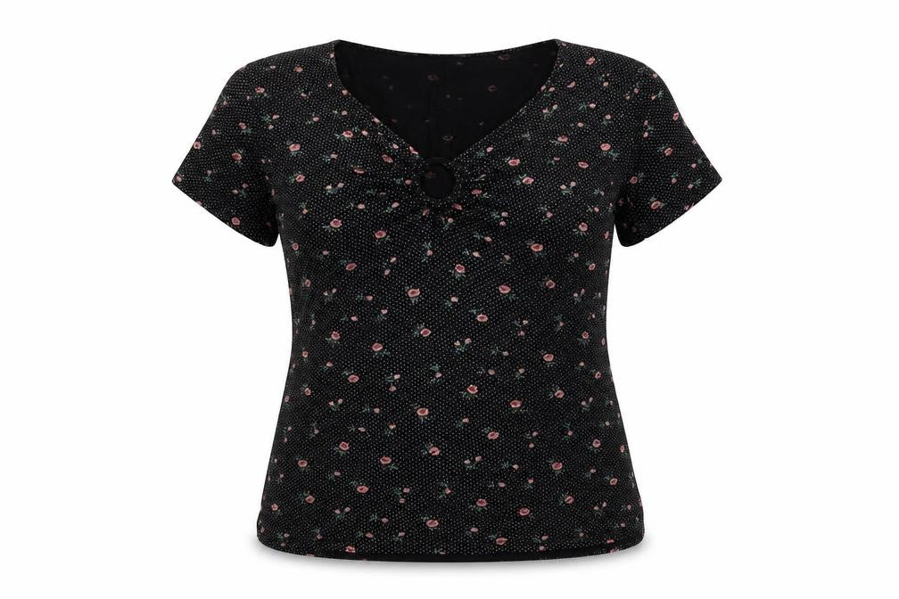 Dorothy Perkins Women’s Black Floral V-Neck Short Sleeve T-Shirt Size 14