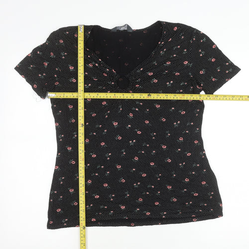 Dorothy Perkins Women’s Black Floral V-Neck Short Sleeve T-Shirt Size 14