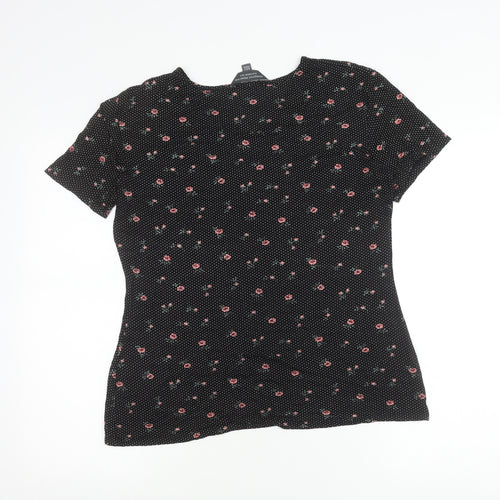 Dorothy Perkins Women’s Black Floral V-Neck Short Sleeve T-Shirt Size 14