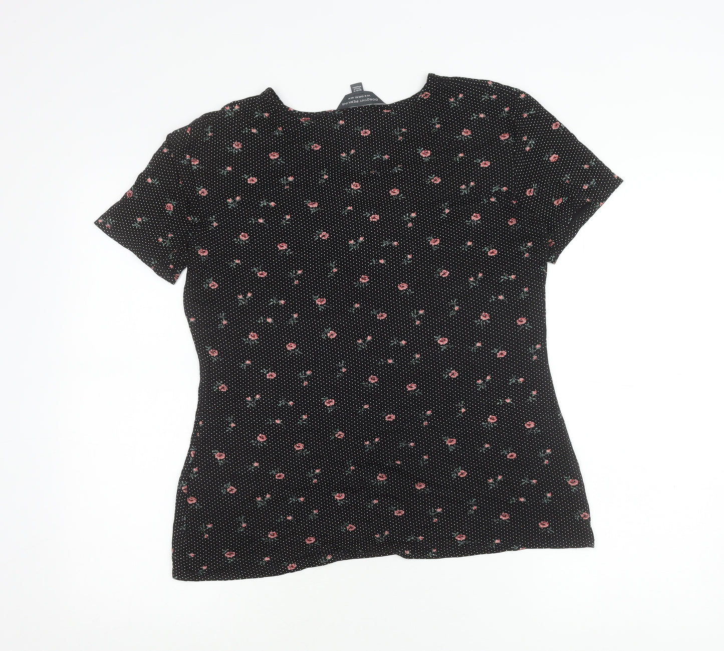 Dorothy Perkins Women’s Black Floral V-Neck Short Sleeve T-Shirt Size 14
