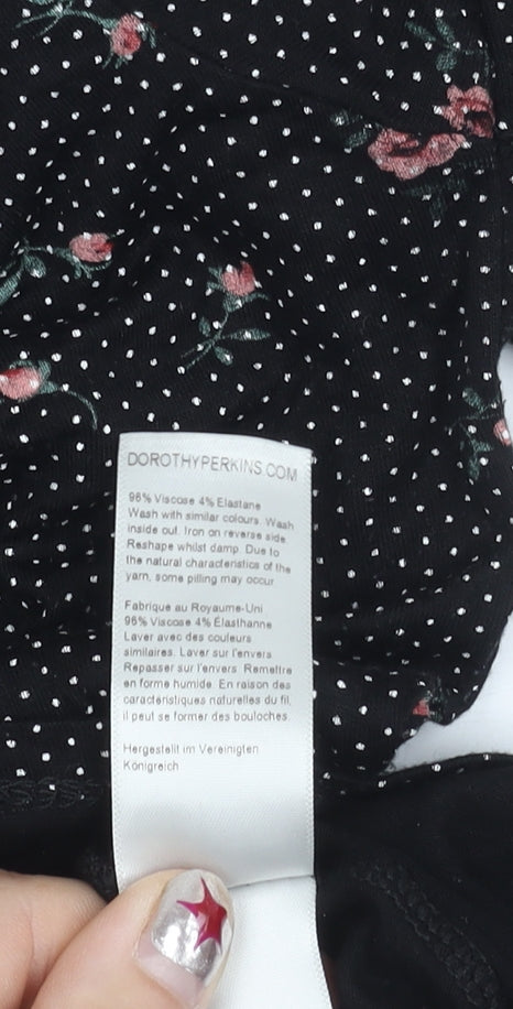 Dorothy Perkins Women’s Black Floral V-Neck Short Sleeve T-Shirt Size 14