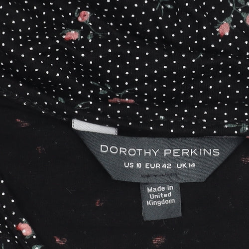 Dorothy Perkins Women’s Black Floral V-Neck Short Sleeve T-Shirt Size 14
