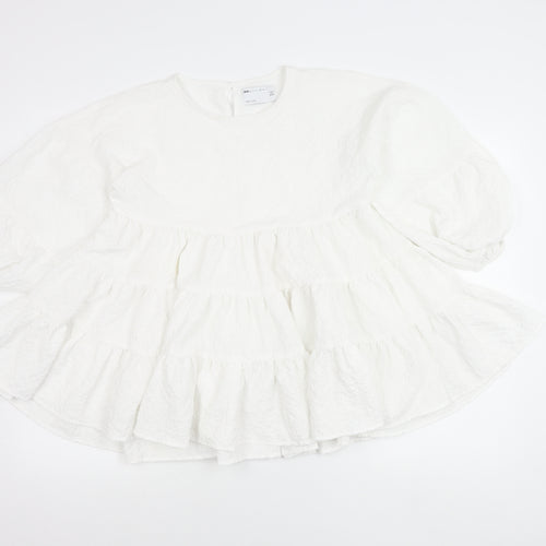 ASOS Design Women’s White Cotton Tunic Blouse UK 6 Puff Sleeve