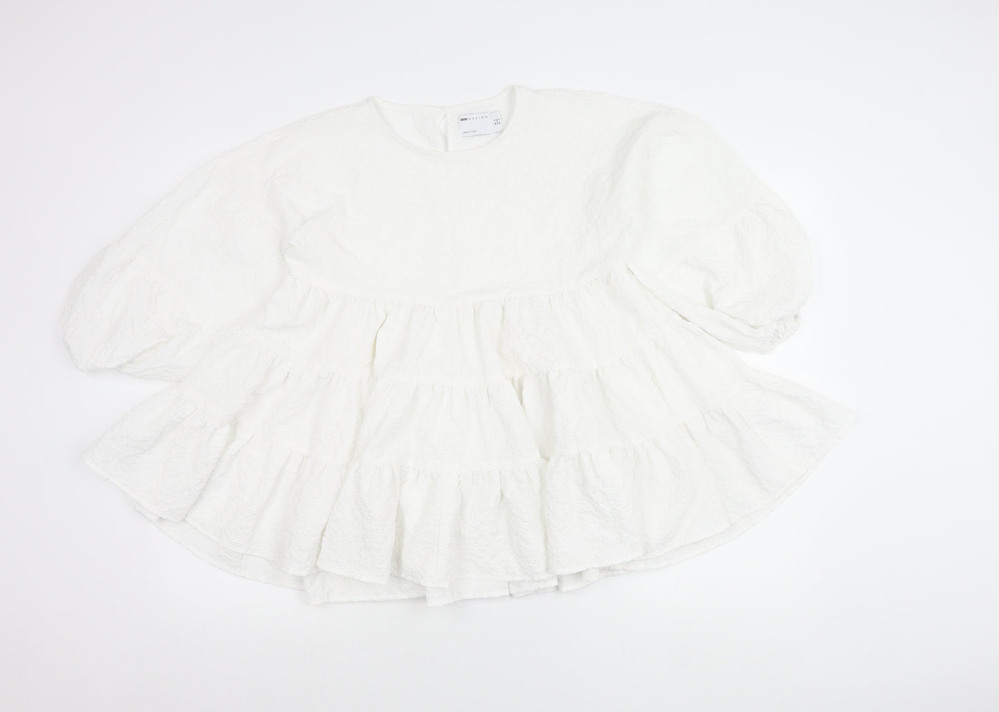 ASOS Design Women’s White Cotton Tunic Blouse UK 6 Puff Sleeve