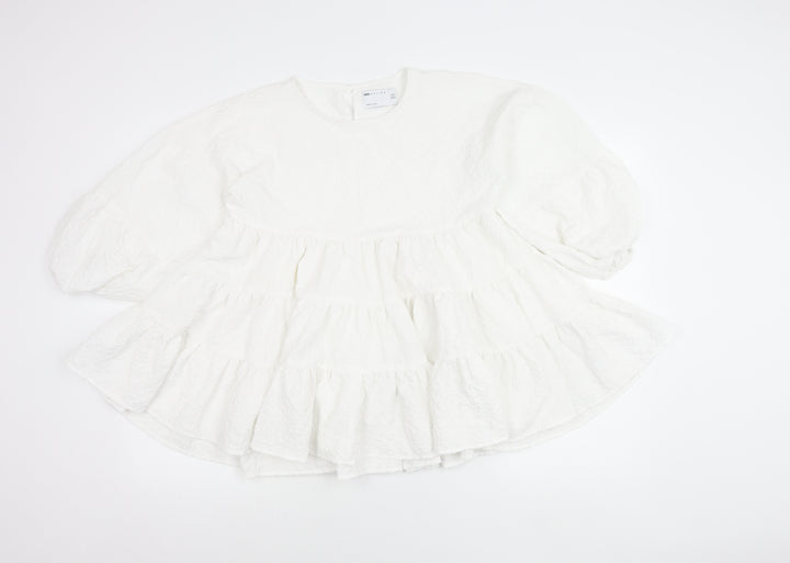 ASOS Design Women’s White Cotton Tunic Blouse UK 6 Puff Sleeve