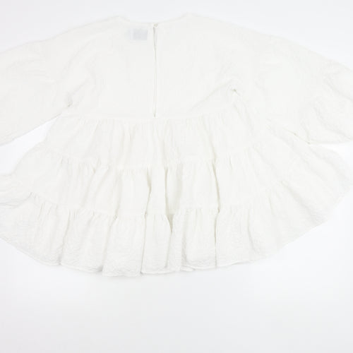 ASOS Design Women’s White Cotton Tunic Blouse UK 6 Puff Sleeve