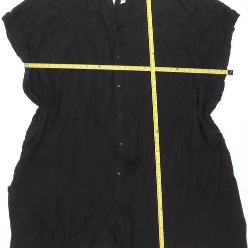 Weekday Women's Black Shirt Dress L Collared Button Casual Long