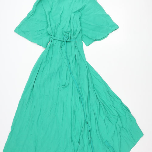 Liquorish Women’s Green Size 8 Maxi Dress Kimono Sleeve Belted