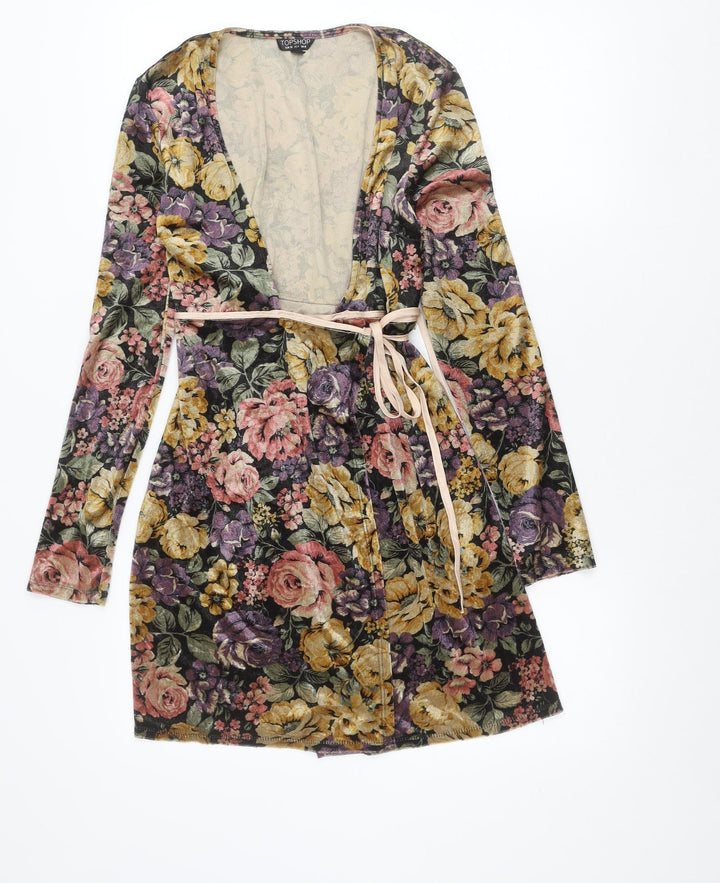 Topshop Women’s Multicoloured Floral Wrap Dress Size 8 Long Sleeve