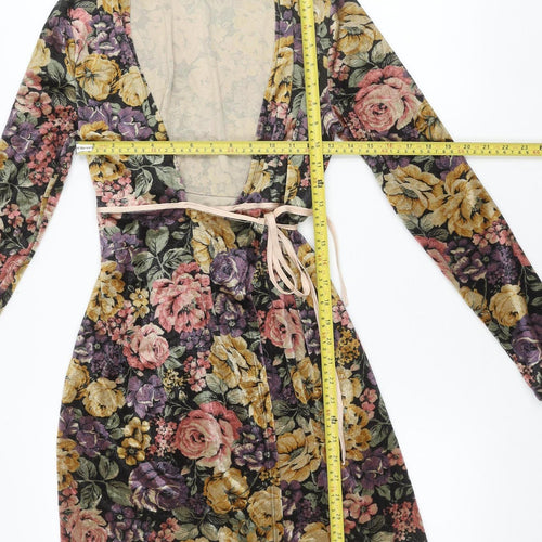 Topshop Women’s Multicoloured Floral Wrap Dress Size 8 Long Sleeve