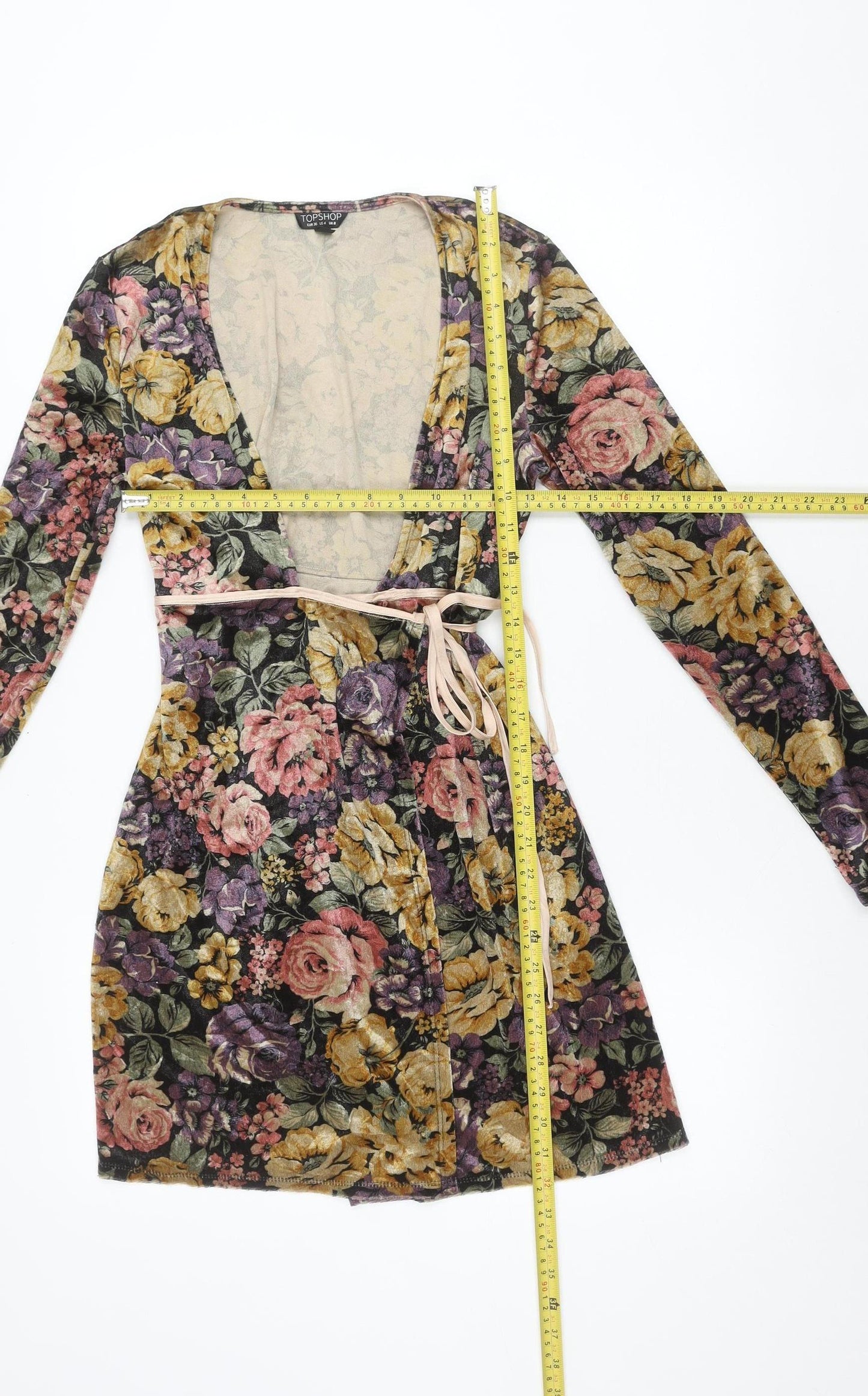 Topshop Women’s Multicoloured Floral Wrap Dress Size 8 Long Sleeve