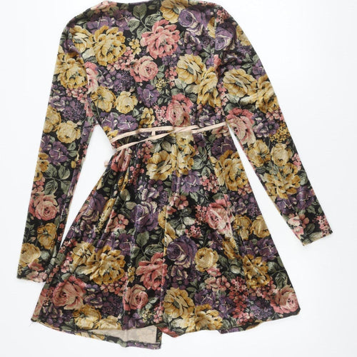 Topshop Women’s Multicoloured Floral Wrap Dress Size 8 Long Sleeve