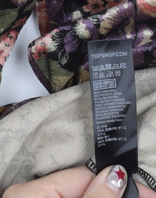 Topshop Women’s Multicoloured Floral Wrap Dress Size 8 Long Sleeve