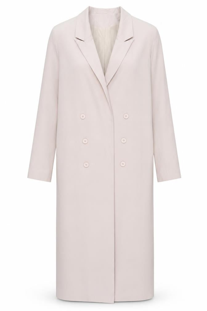 Front view of PRETTYLITTLETHING Women’s Beige Long Trench Coat, size UK 10