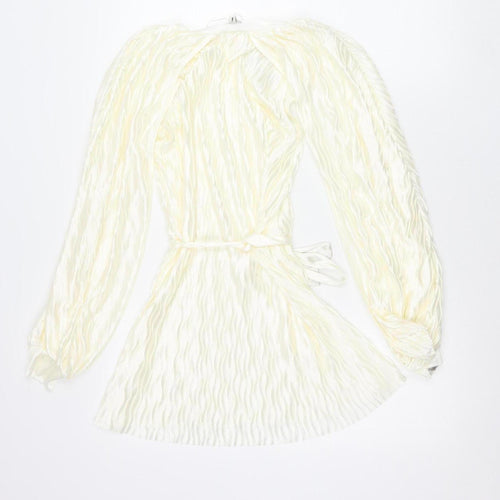 River Island Women’s Ivory Wrap Blouse Size 8 Belted Long Sleeve
