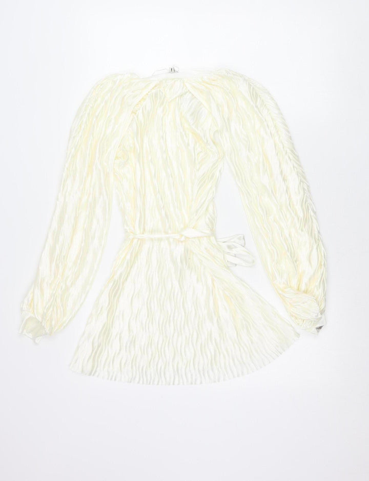 River Island Women’s Ivory Wrap Blouse Size 8 Belted Long Sleeve