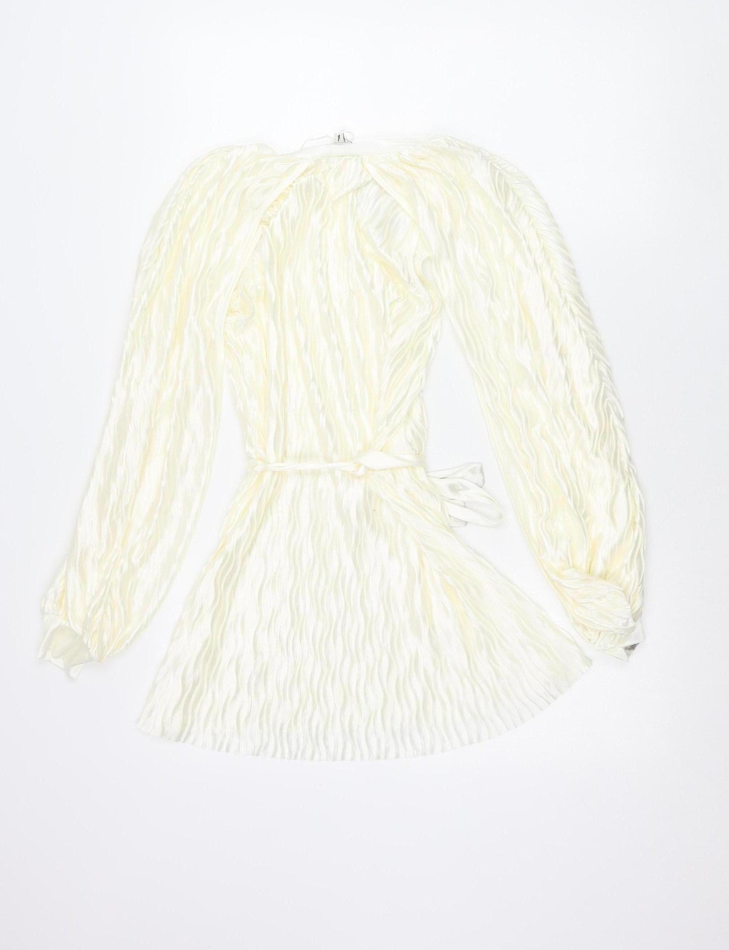 River Island Women’s Ivory Wrap Blouse Size 8 Belted Long Sleeve