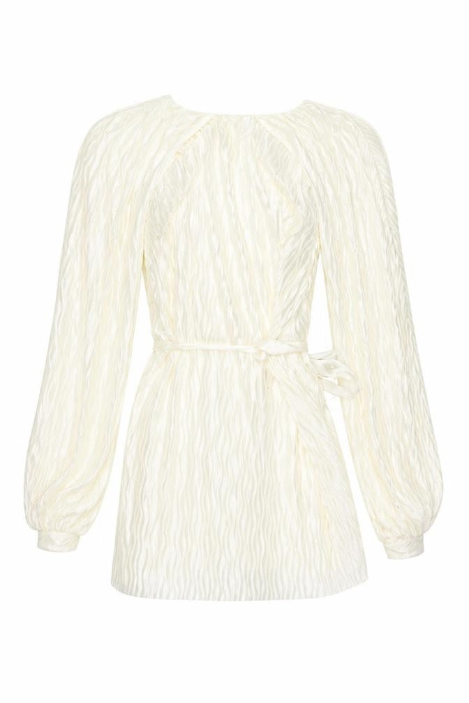 River Island Women’s Ivory Wrap Blouse Size 8 Belted Long Sleeve