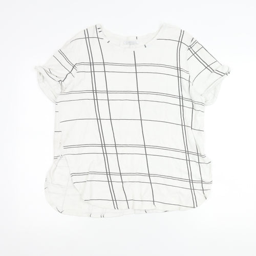 Zara Women White Check T-Shirt Size 12 Short Sleeve Cotton