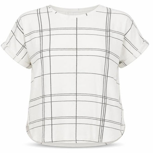 Zara Women White Check T-Shirt Size 12 Short Sleeve Cotton