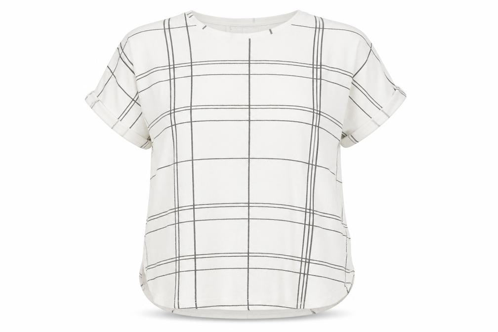 Zara Women White Check T-Shirt Size 12 Short Sleeve Cotton