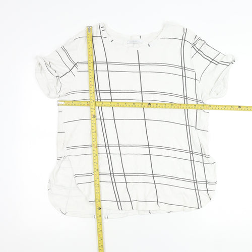 Zara Women White Check T-Shirt Size 12 Short Sleeve Cotton