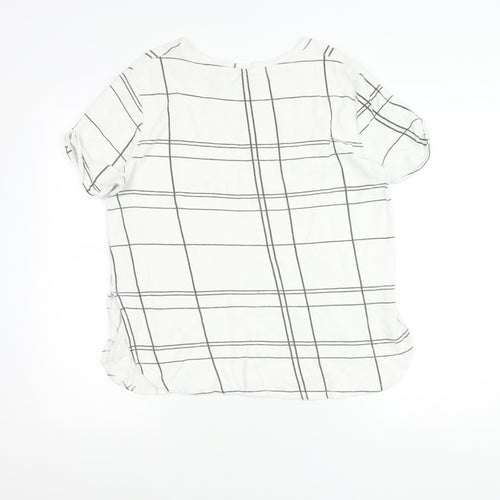 Zara Women White Check T-Shirt Size 12 Short Sleeve Cotton