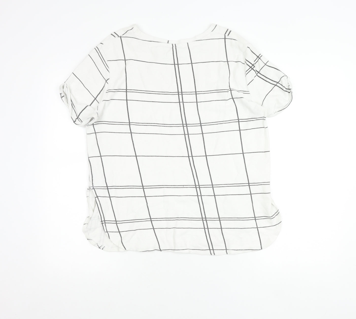 Zara Women White Check T-Shirt Size 12 Short Sleeve Cotton