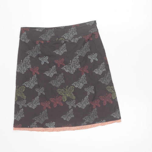 White Stuff Womens Brown Butterfly A-Line Linen Cotton Skirt Size 10