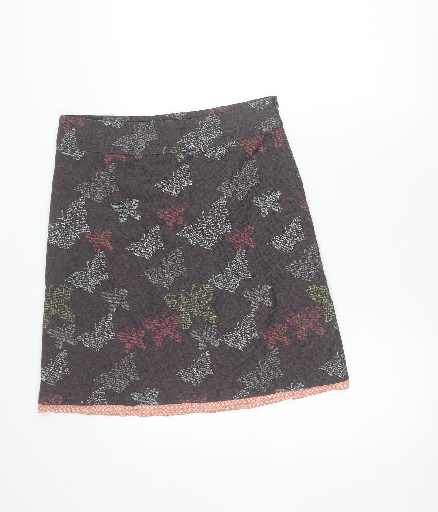 White Stuff Womens Brown Butterfly A-Line Linen Cotton Skirt Size 10